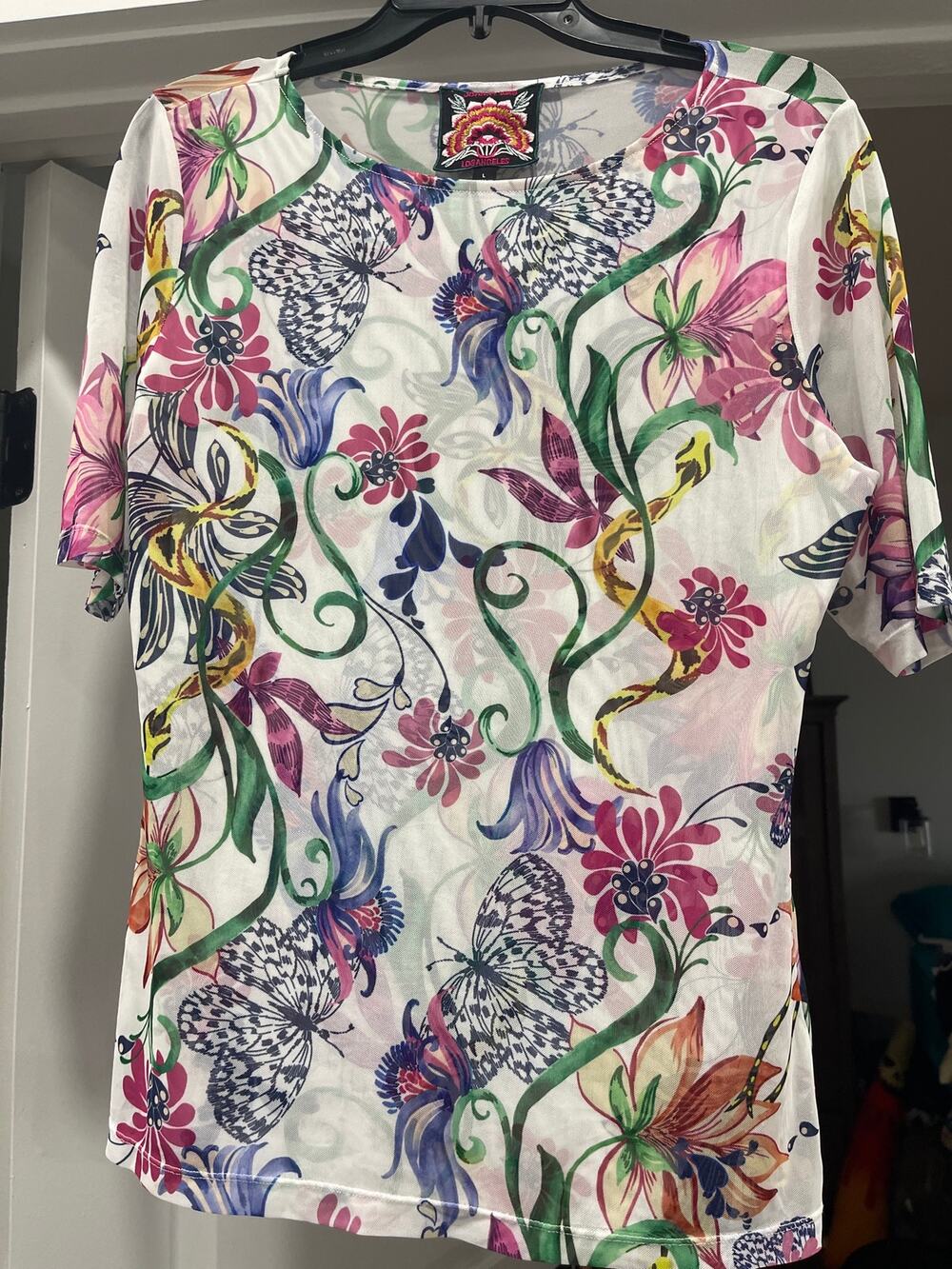 Johnny Was Boat Neck Mesh Top